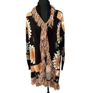 BKE Women’s Southwestern Style Waterfall Long Fringed Cardigan/Sweater
